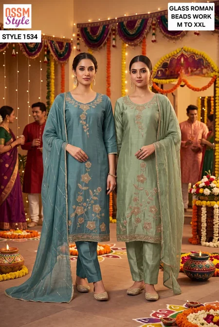 1534 By Ossm Style Viscos Glass Roman Size Combo Kurtis Set
